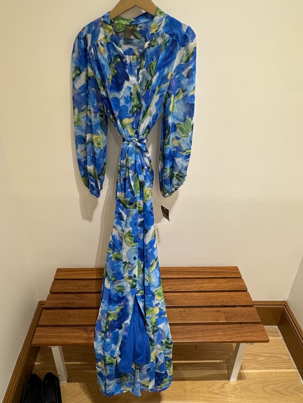 Taylor Blue & Green Floral Tie-Waist Maxi Dress